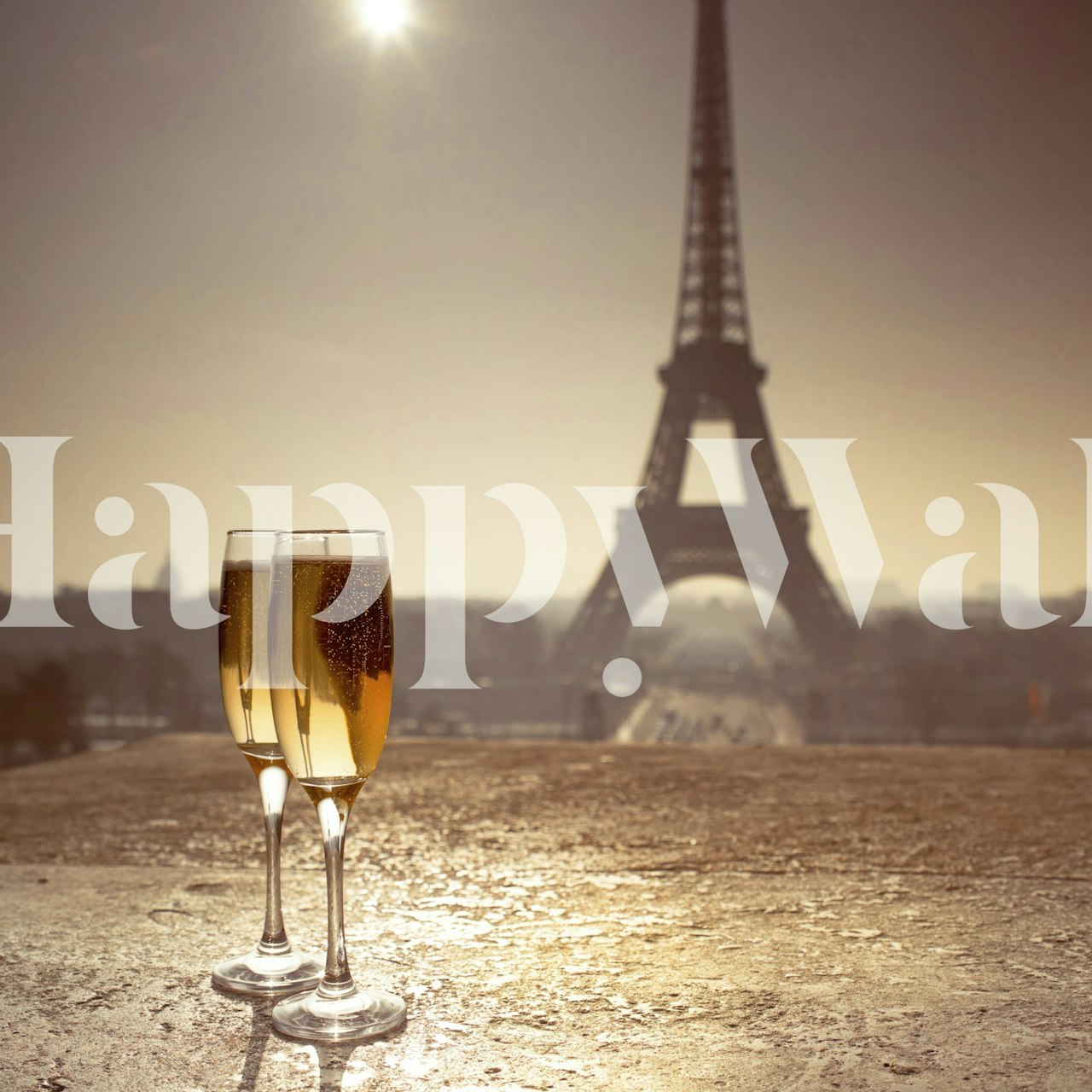 Champagne glasses with iconic silhouette in the background wall mural