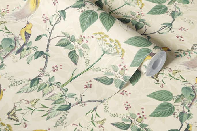 Spring floral damask and vintage birds IIIwallpaper roll