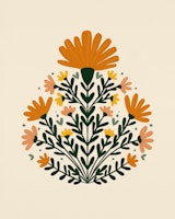 Symmetrical floral bouquet - orange ταπετσαρία