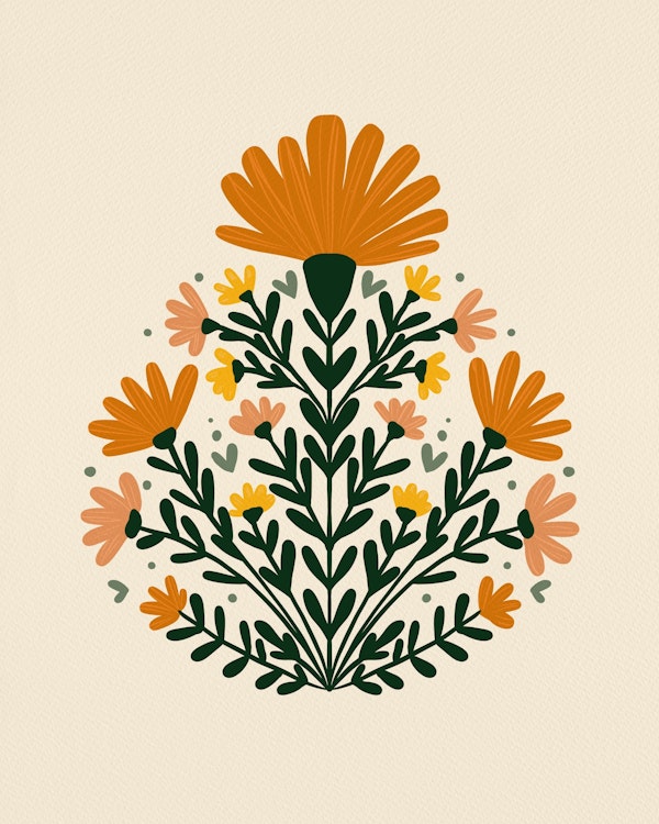 Symmetrical floral bouquet - orange