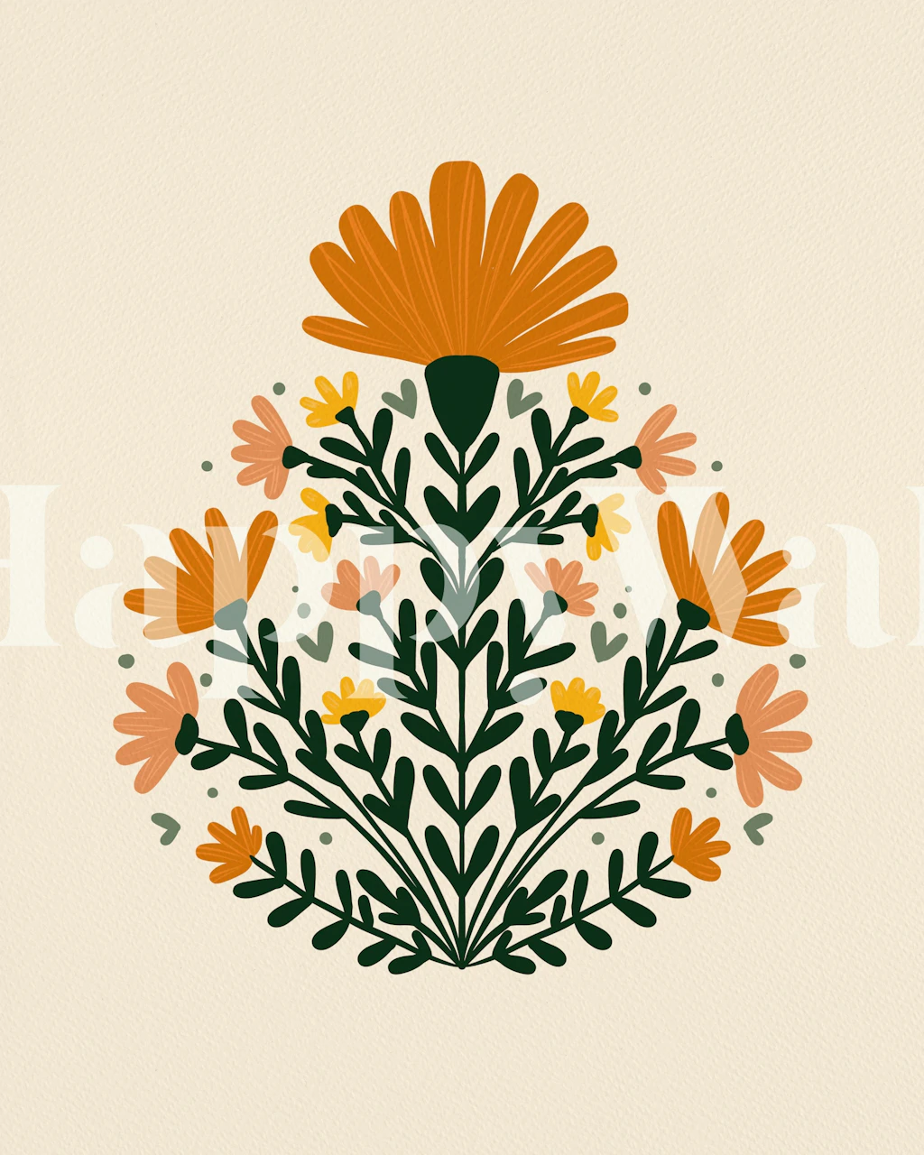 Orange symmetrisk floral bouquet design