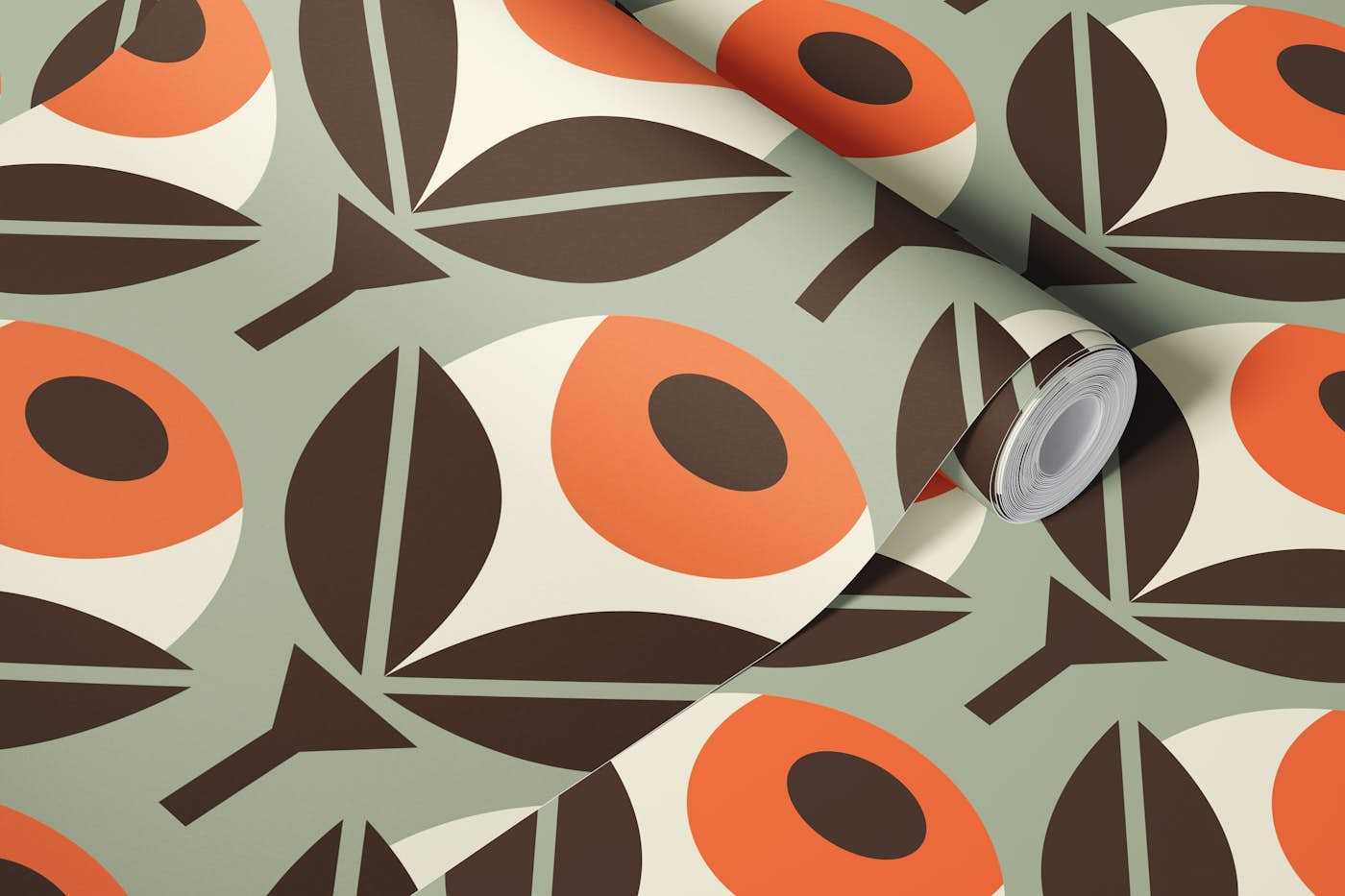 Retro geometric poppy flowers / 3014 A wallpaper roll