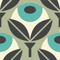 Retro geometric poppy flowers, blue / 3014 B wallpaper