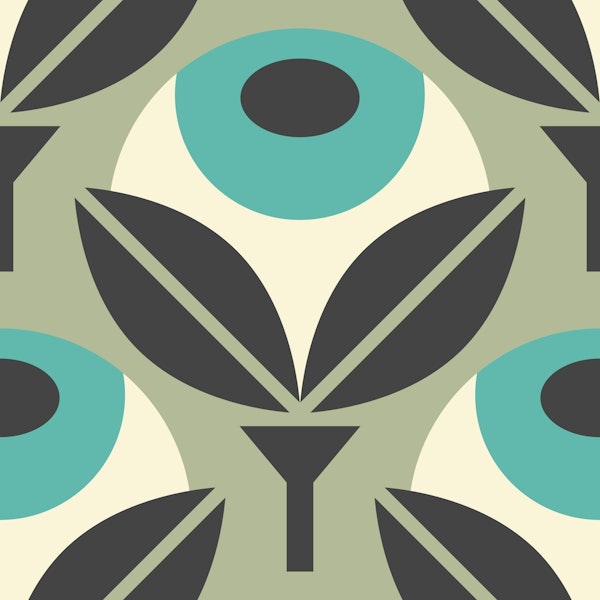 Retro geometric poppy flowers, blue / 3014 B