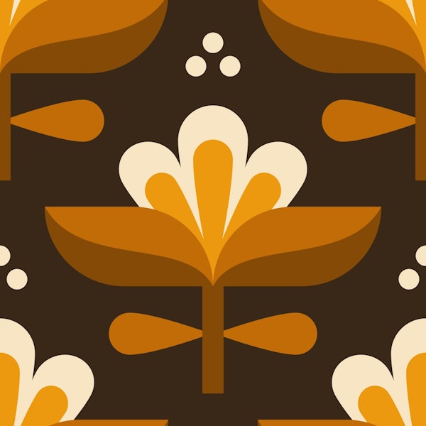 Vibrant retro blossoms, brown / 3017 C