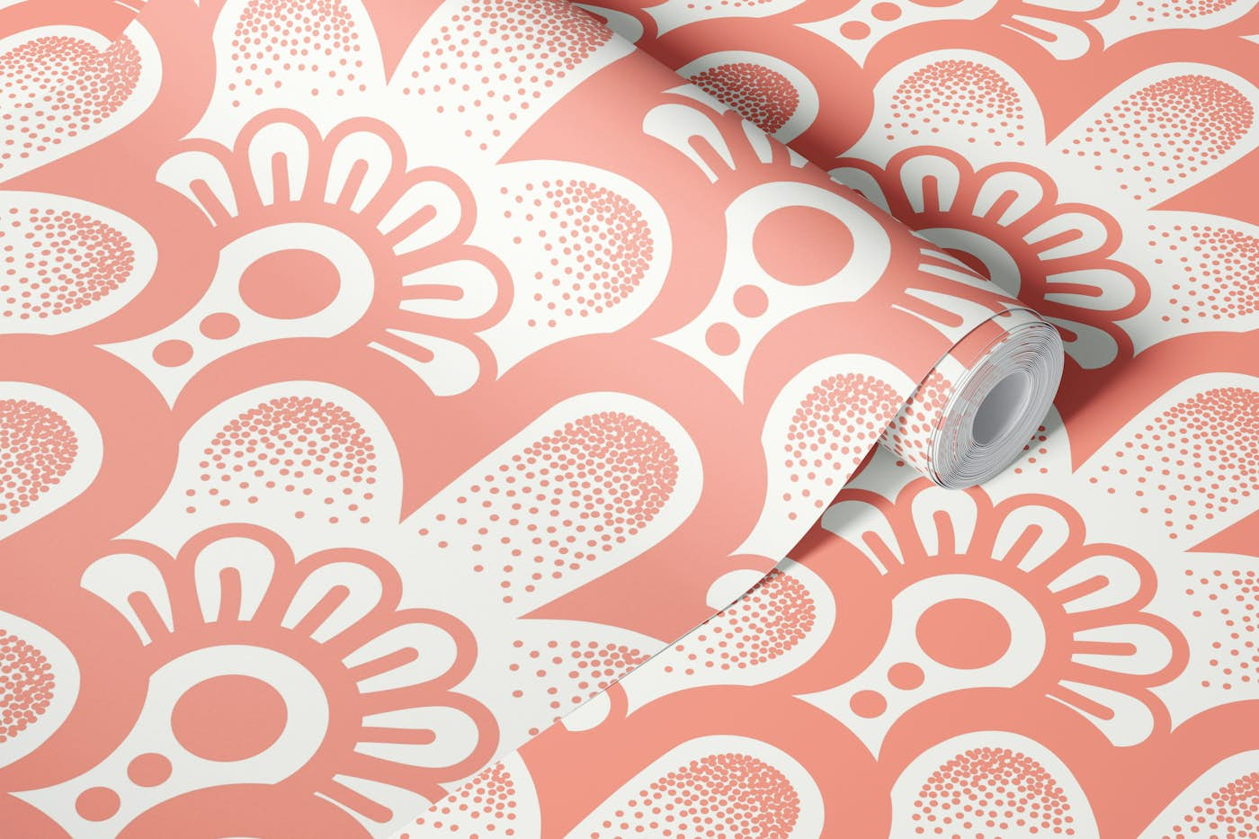 Hand drawn floral scallops, pink / 3019 C wallpaper roll