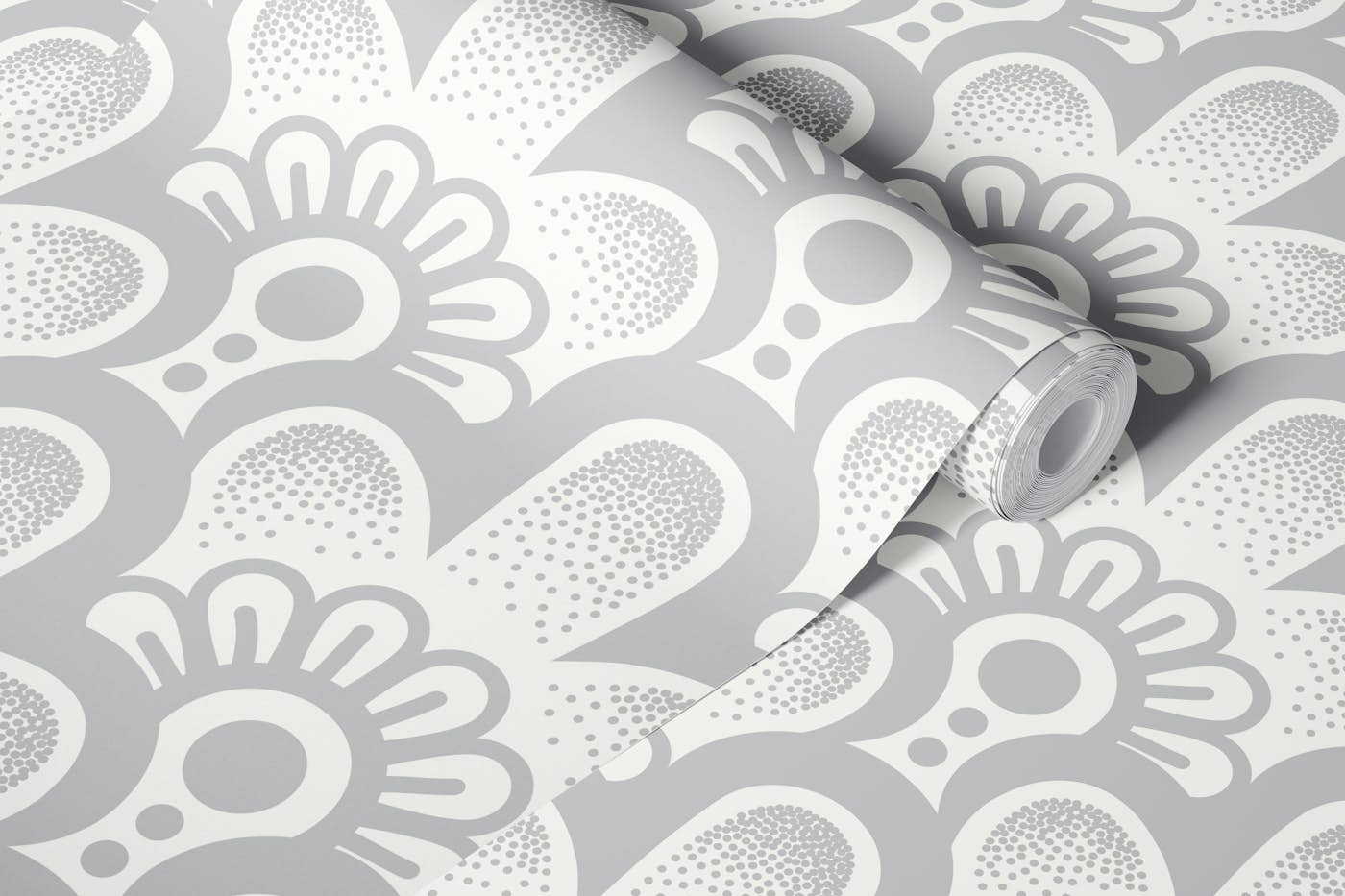 Hand drawn floral scallops, grey / 3019 D wallpaper roll