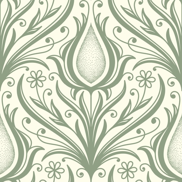 Ornamental flowers pattern, sage / 3020 A