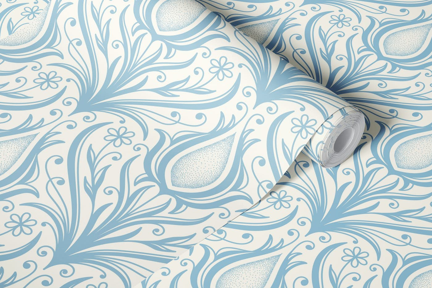 Ornamental flowers pattern, blue / 3020 B wallpaper roll