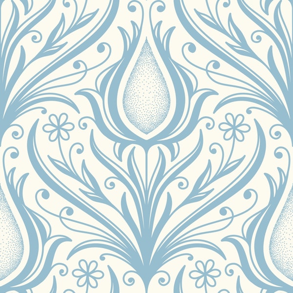 Ornamental flowers pattern, blue / 3020 B