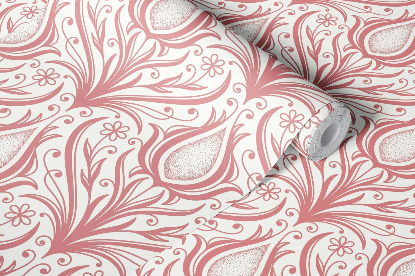 Ornamental flowers pattern, red / 3020 C wallpaper roll