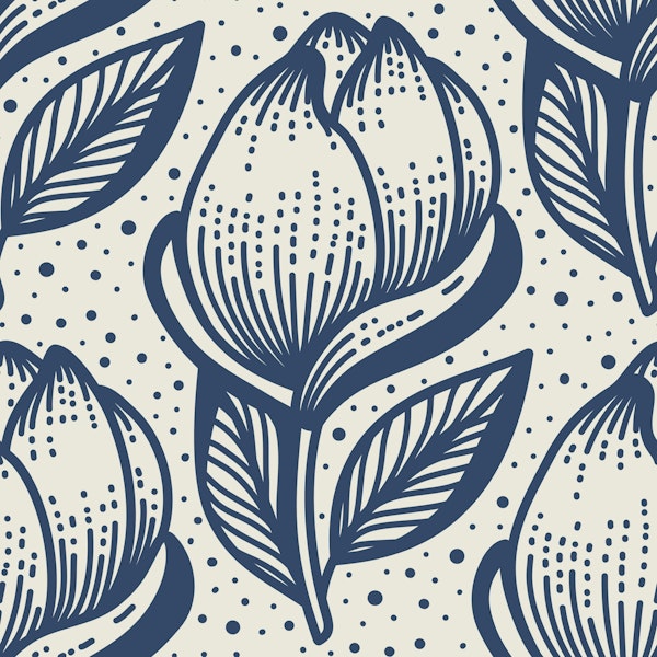 Magnolia blossoms, navy / 3022 C