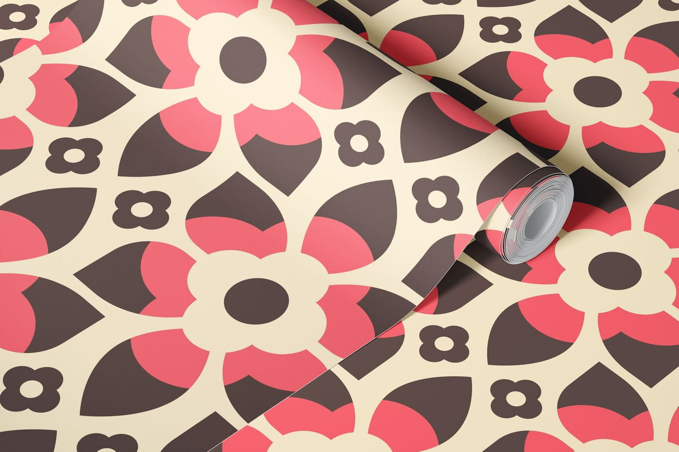 Retro floral pattern, pink / 3024 C wallpaper roll