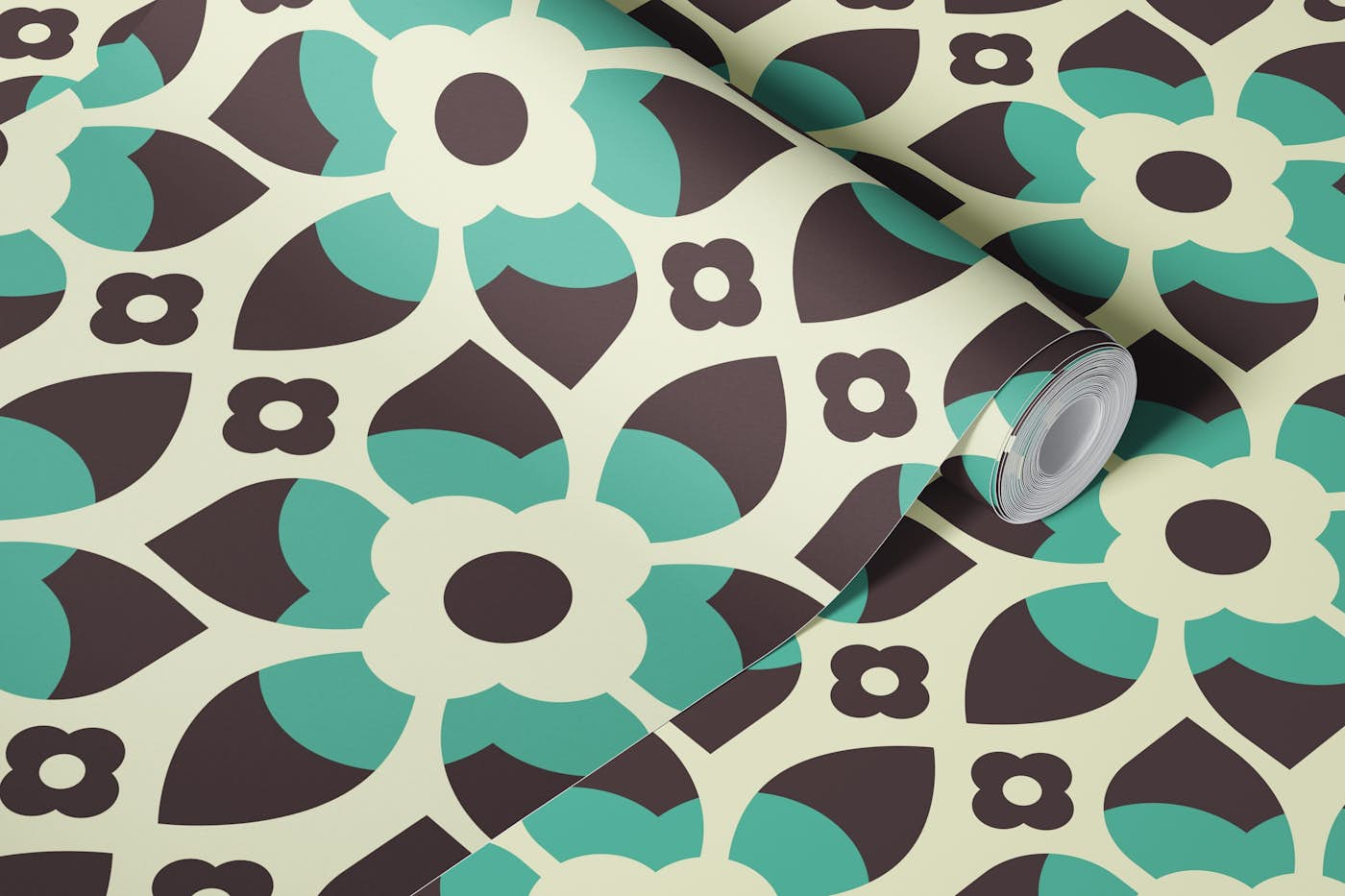 Retro floral pattern, green / 3024 D wallpaper roll