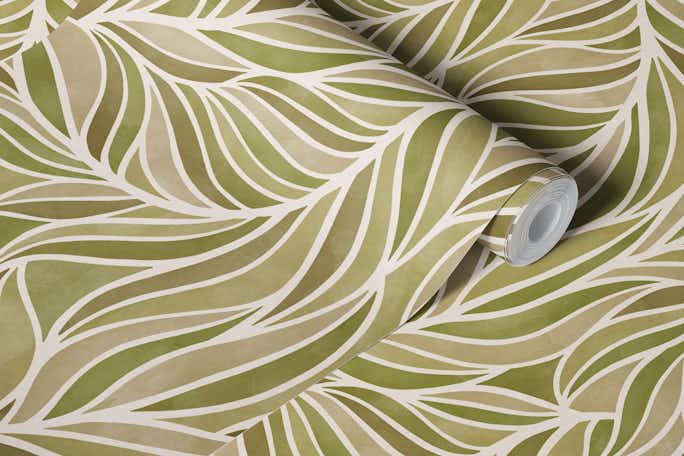 warm minimalist abstract leaves greenwallpaper roll