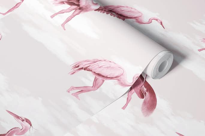 Crane Bird-boys in vintage pinkwallpaper roll
