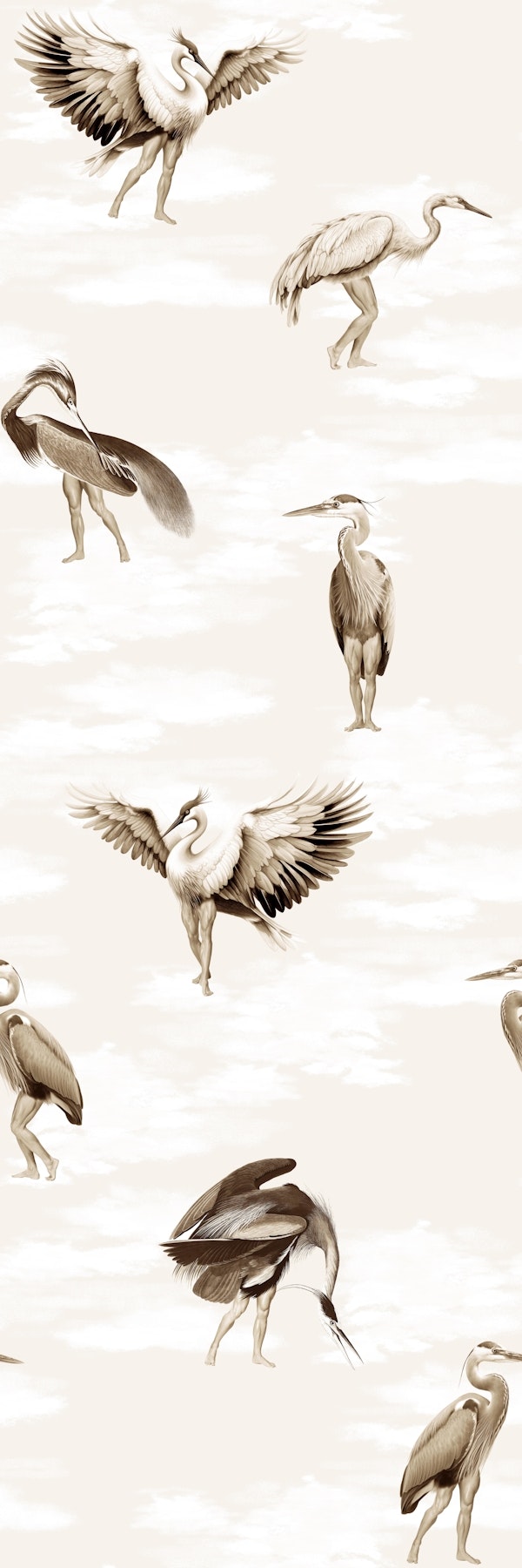 Crane Bird-boys in sepia brown