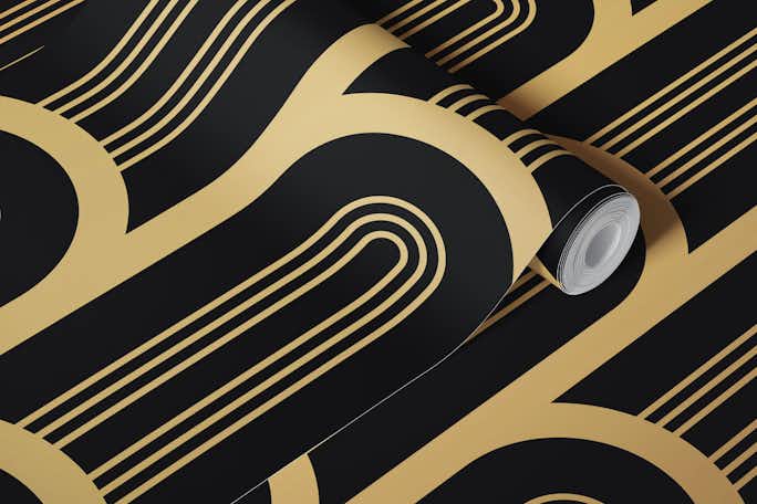 Art Deco Luxury Black and Gold Columnswallpaper roll