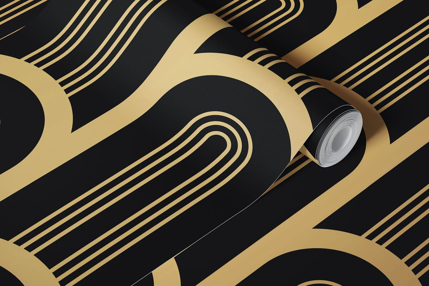 Art Deco Luxury Black and Gold Columns wallpaper roll