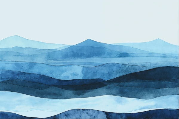 Calm Blue Landscape Watercolor Art