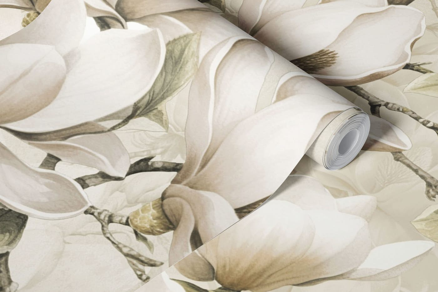 Magnolia And Butterfly Ivory wallpaper roll