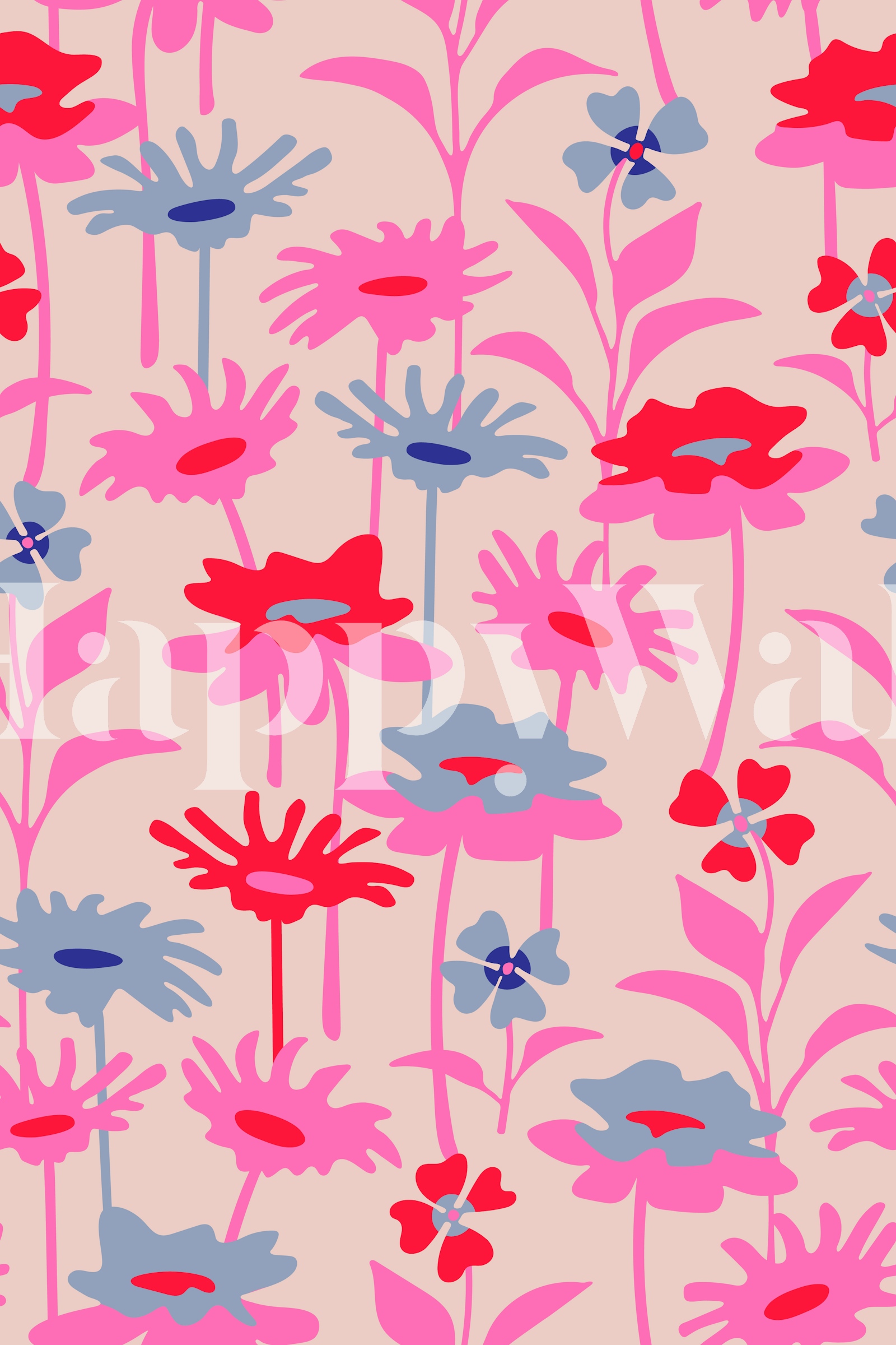 Pink Floral Retro Wallpaper for Bedroom