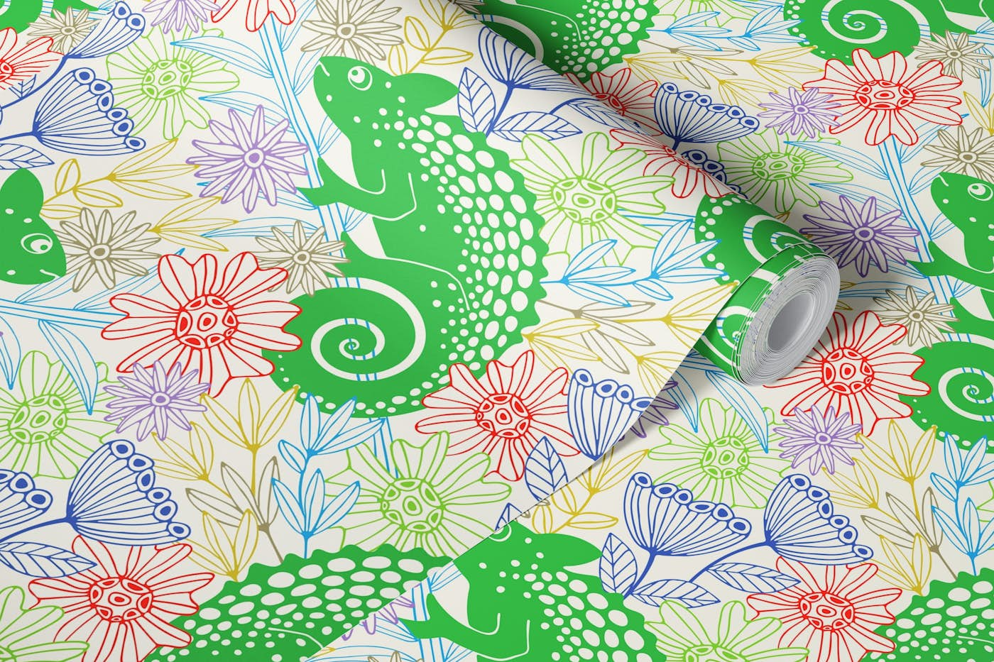 CHAMELEONS JUST WANNA HAVE FUN - Jungle Green wallpaper roll