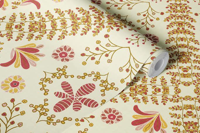 Vintage Floral Tiles 5 Golden Pinkwallpaper roll