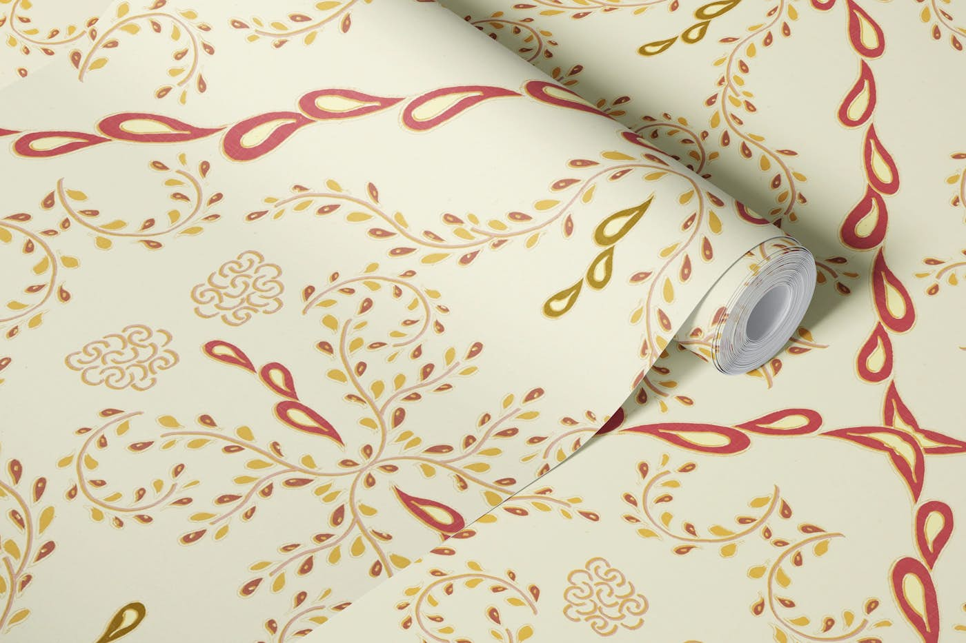 Vintage Floral Tiles 7 Golden Pink wallpaper roll