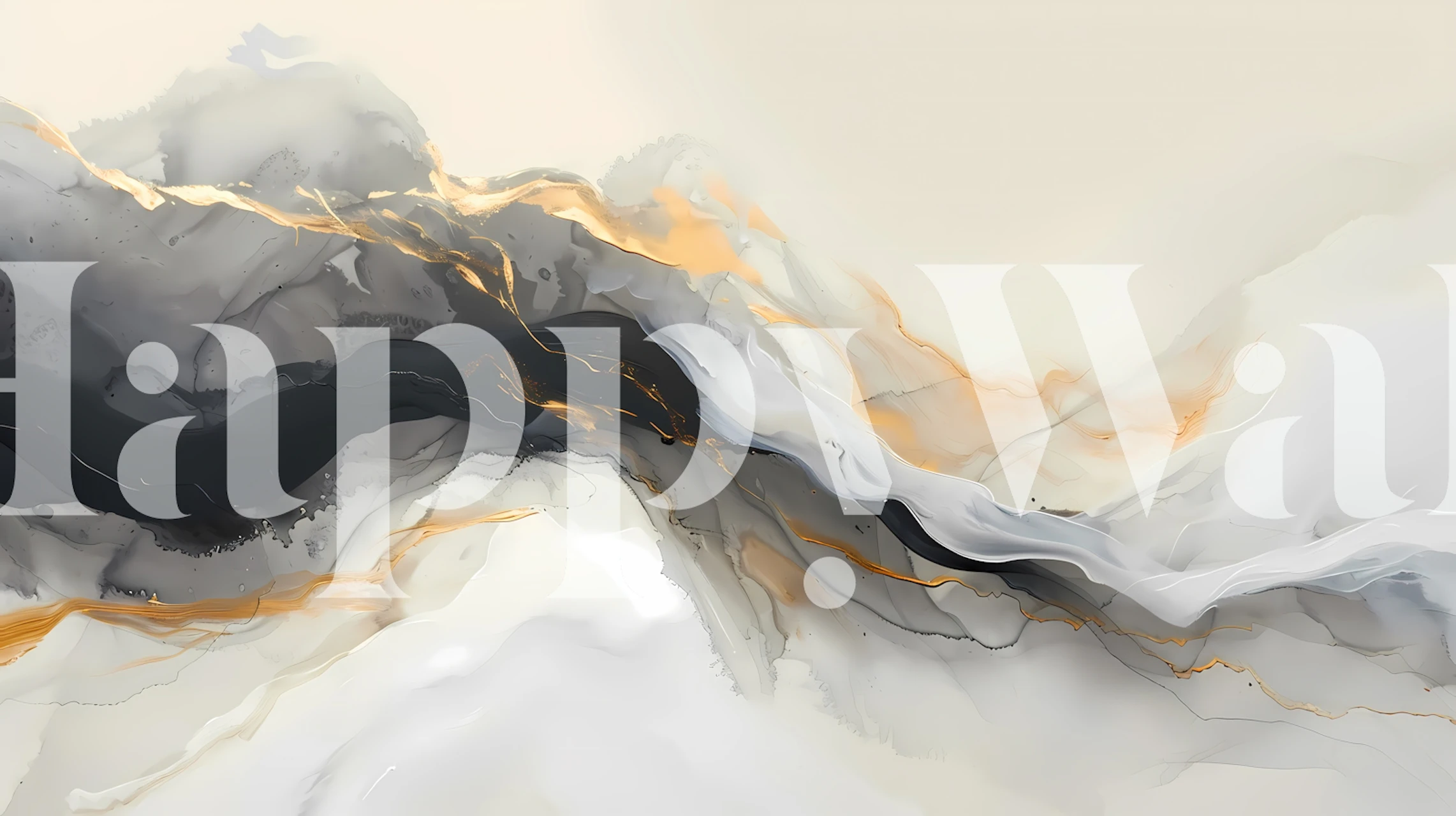 Abstract fluid paint wallpaper featuring gray and gold swirls