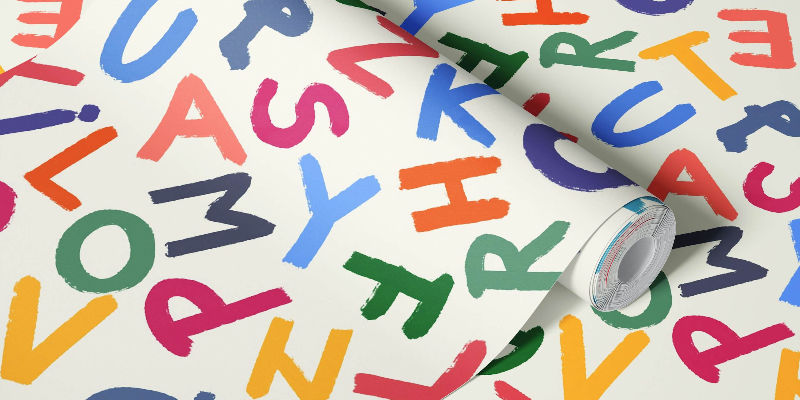 Fotomural de letras del alfabeto escritas a mano de colores sobre un fondo claro