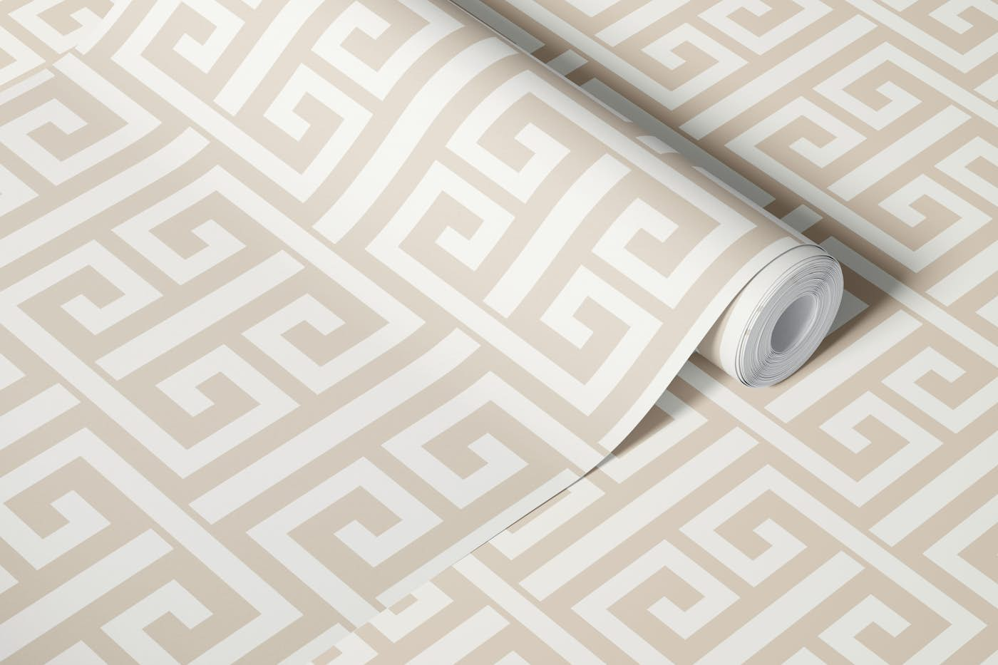 Greek Key Geometric - neutral beige wallpaper roll