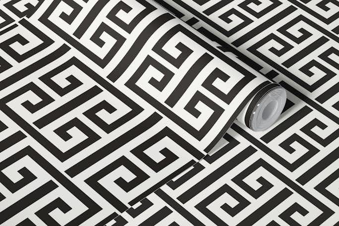 Greek Key Geometric - black and creamwallpaper roll