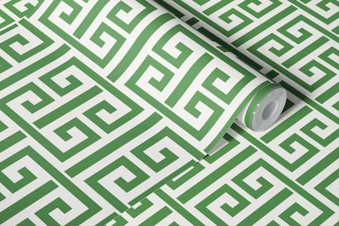 Greek Key Geometric - green and creamwallpaper roll