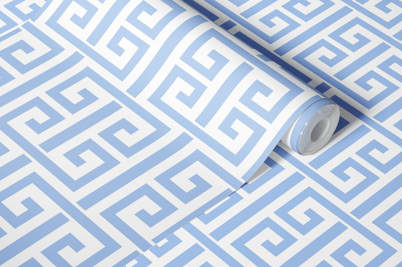 Greek Key Geometric - classic blue and white wallpaper roll