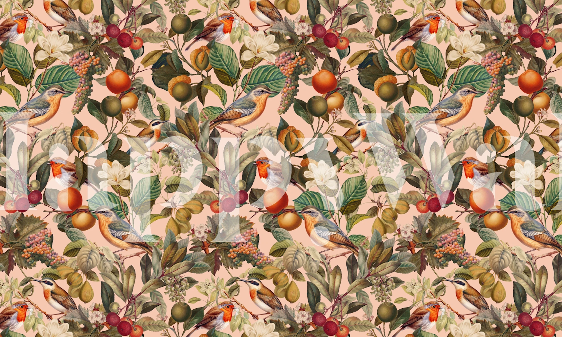 Colorful birds and foliage wallpaper design