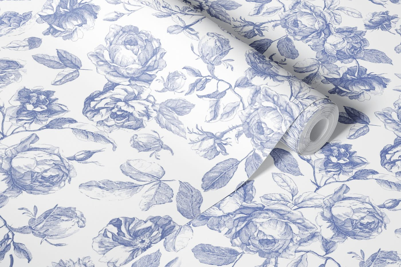 Blue Roses - Toile DeJouy wallpaper roll