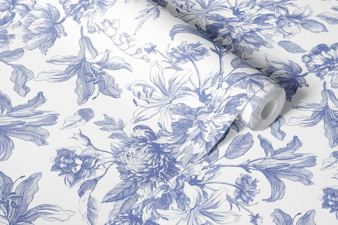 Blue Bouquets - Toile DeJouy wallpaper roll