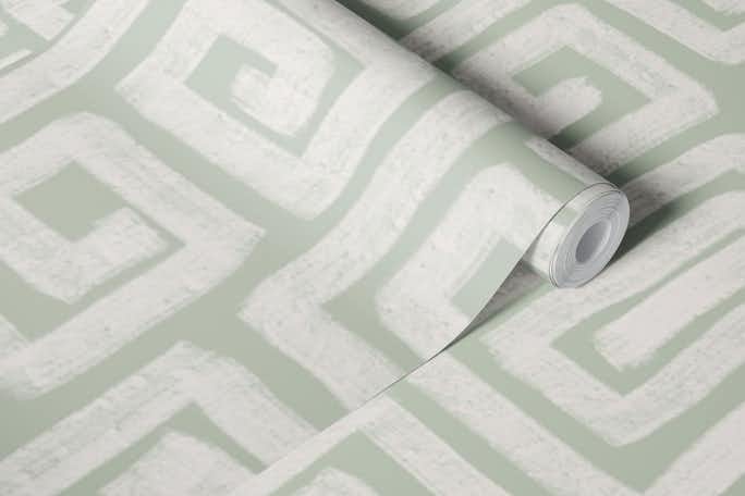 Handmade Painted Shapes Greek Key Sage Greenwallpaper roll