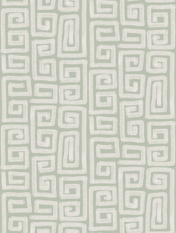 Handmade Painted Shapes Greek Key Sage Green
