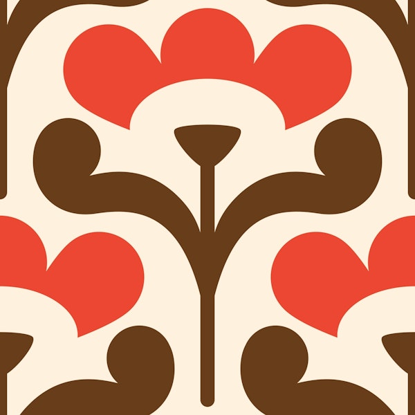 Retro blossoms pattern, red / 3027 D