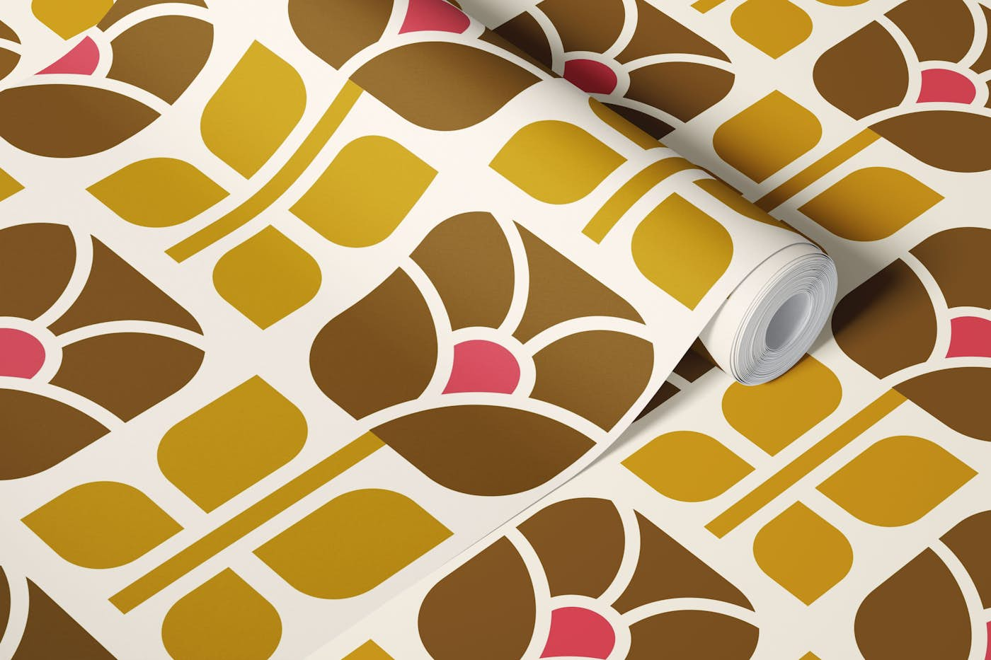 Midcentury flowers pattern, brown / 3029 D wallpaper roll