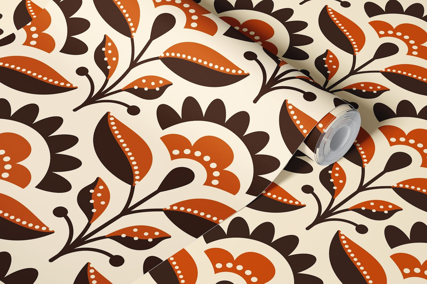 Hand drawn meadow flowers, brown / 3031 D wallpaper roll