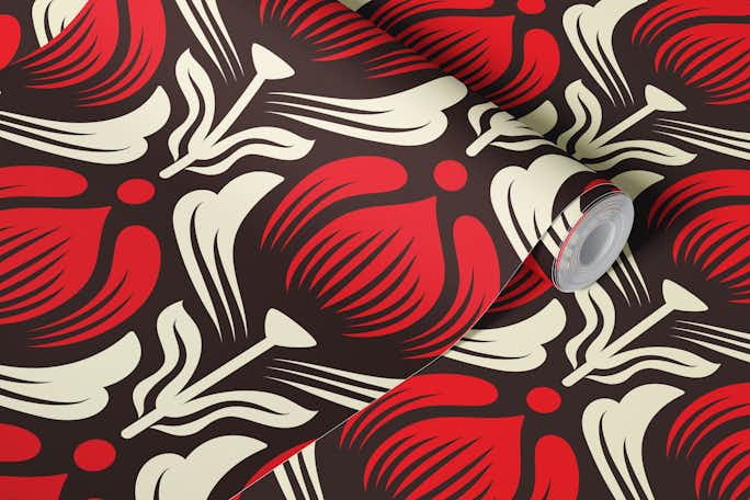 Vintage red flowers dark pattern / 3032 Awallpaper roll