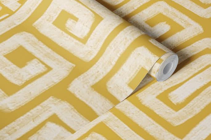 Geometric Shapes Handmade Lines Gold Ochrewallpaper roll