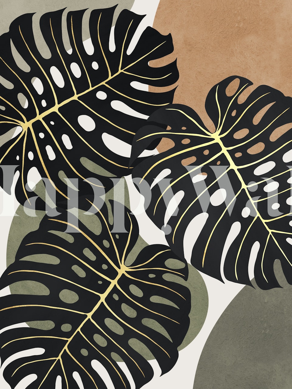 Black monstera leaves on a soft background wallpaper