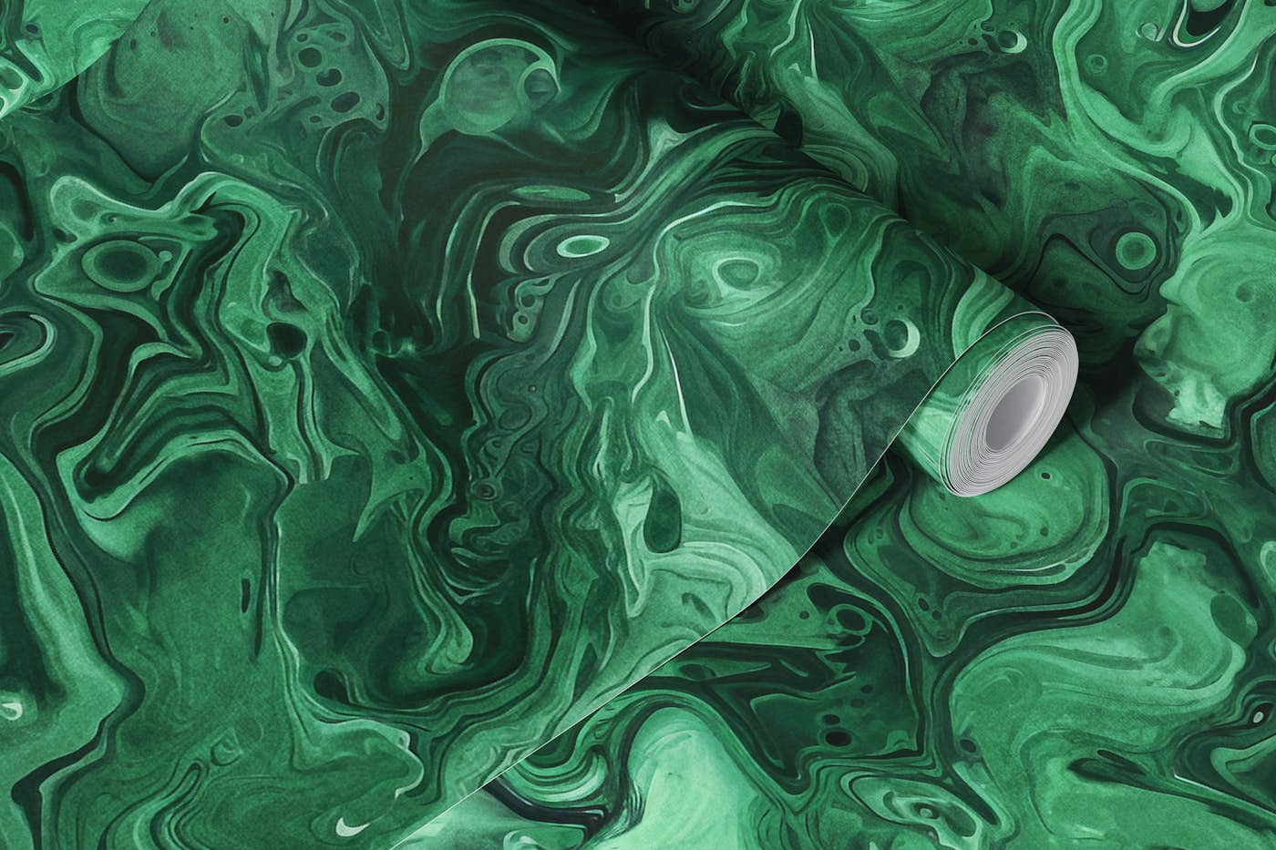 Green Malachite Marble Watercolor wallpaper roll