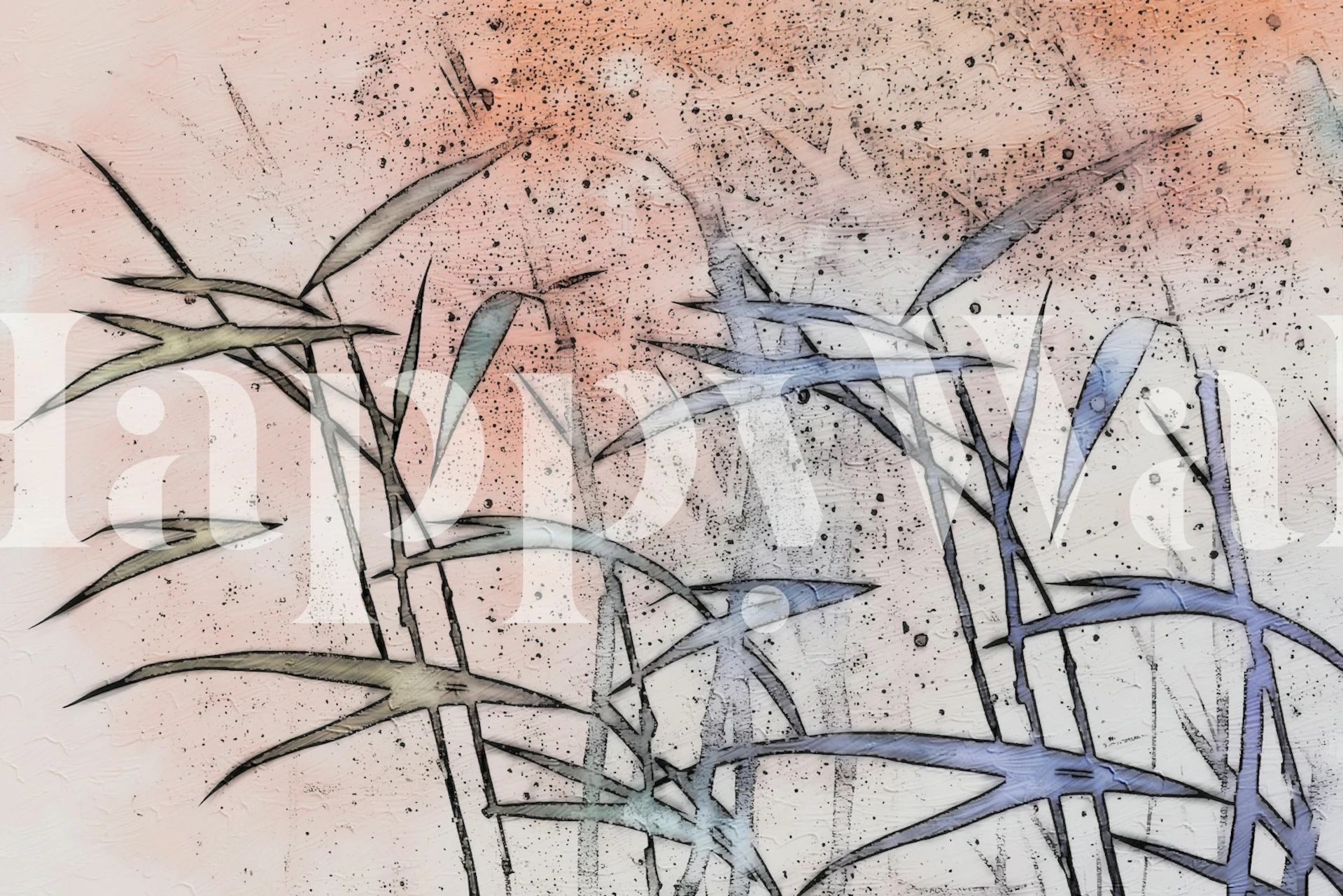 Papier peint mural en bambou de style Japandi avec un fond chaleureux et texturé