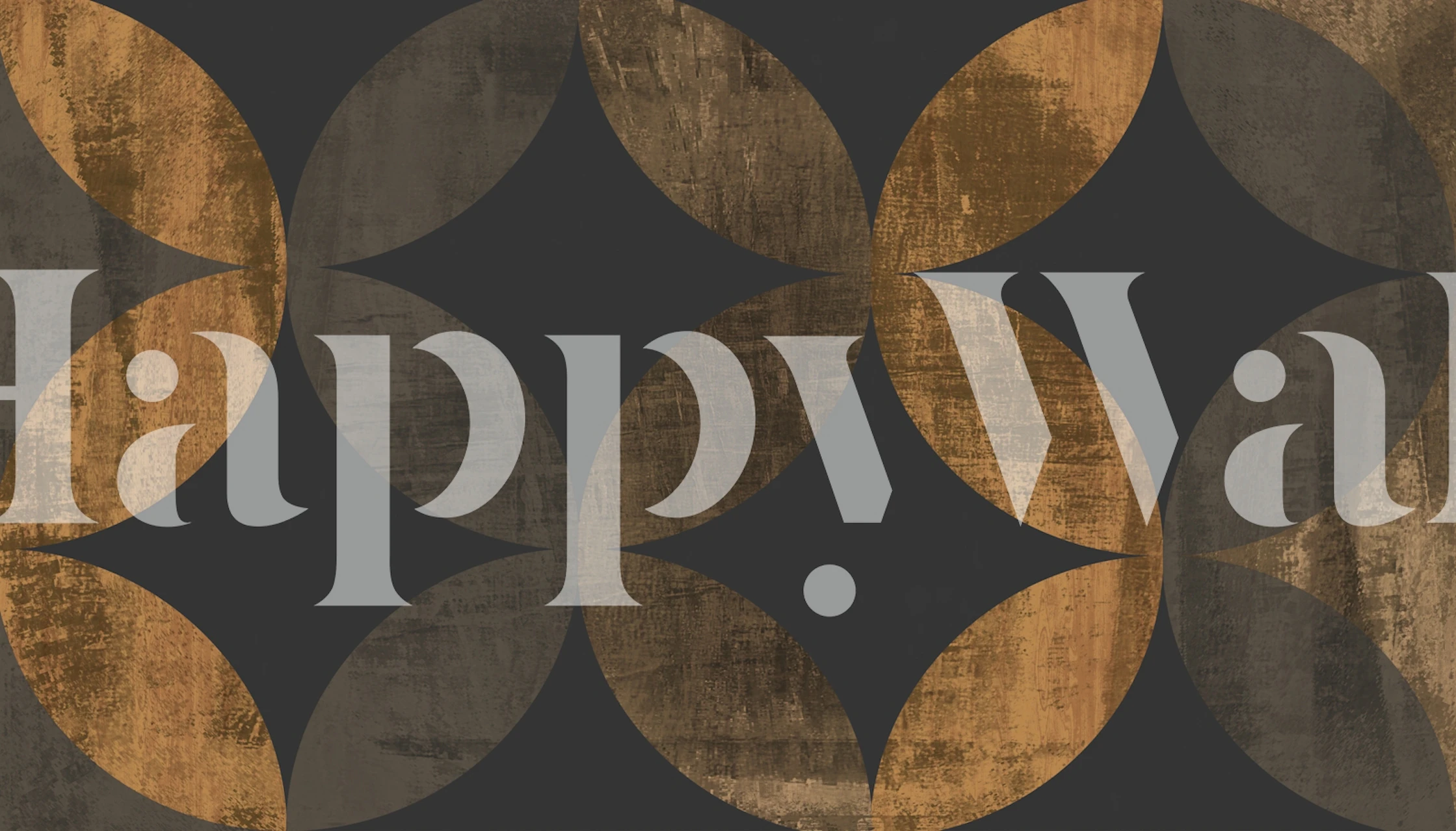 Abstrakti vuosisadan puolivälin geometrinen kuviollinen seinämaalaus tummissa sävyissä kultaisilla puukoristeilla