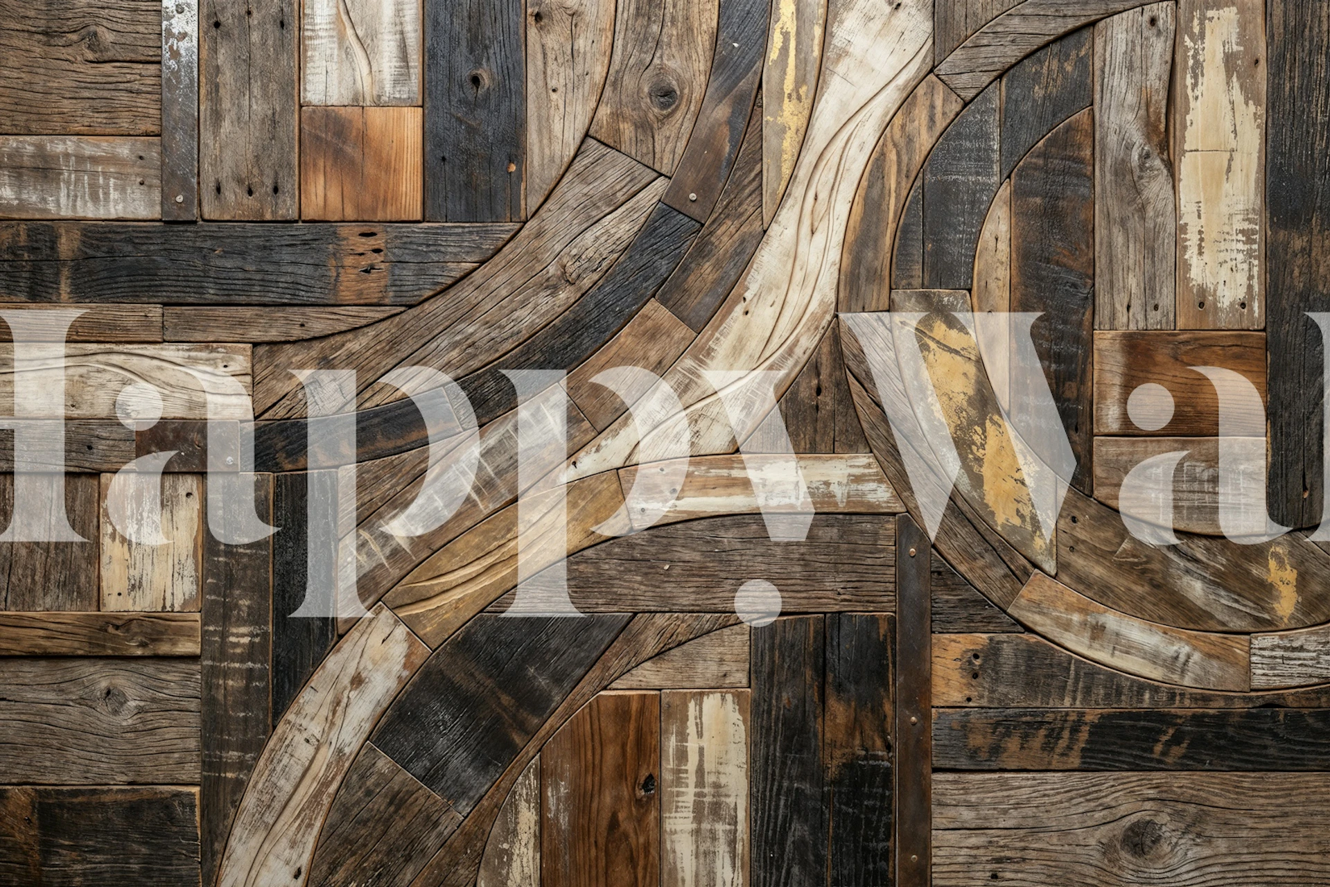 Abstrakt veggmaleri med geometrisk mønster fra midten av århundret i mørke toner med gyldne treaksenter